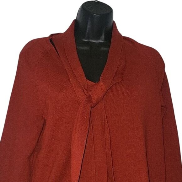 Chicos Red Tie-Neck Long-Sleeve Knit Sweater Top Size S - Picture 2 of 6